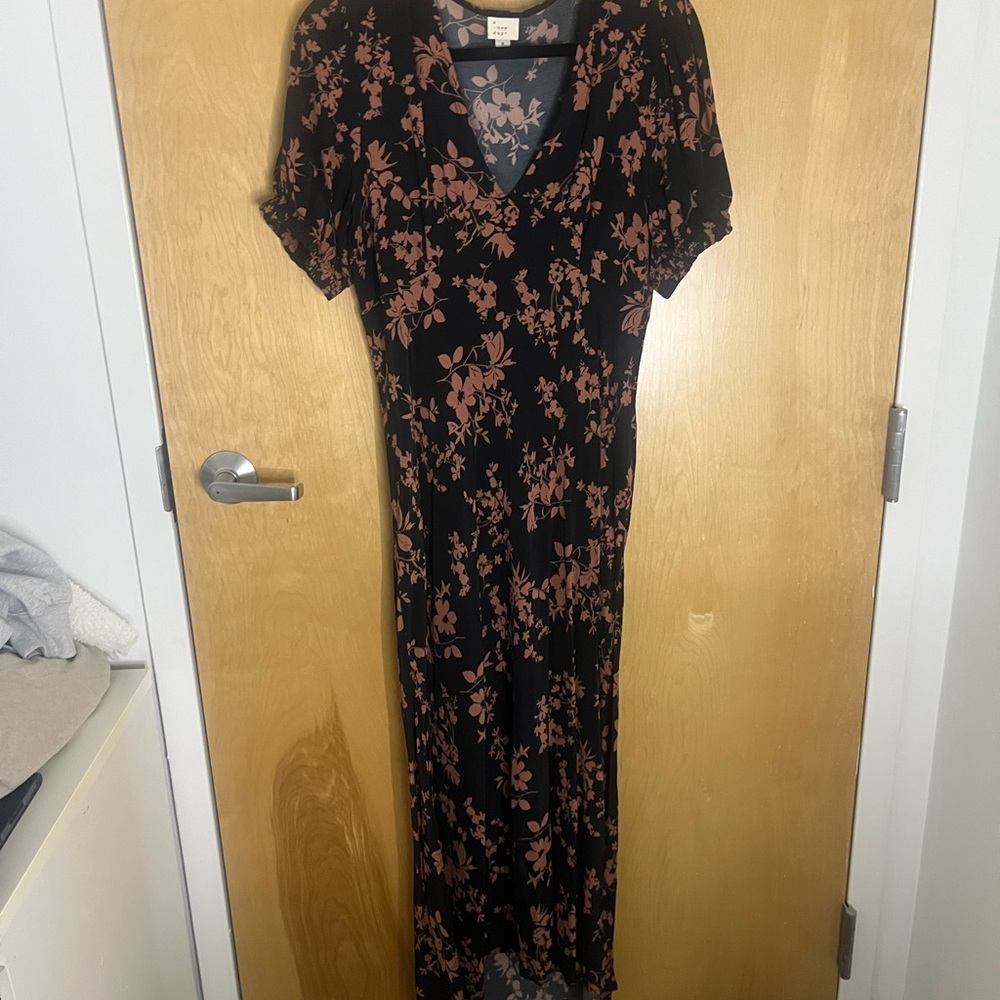 a new day Black Maxi Dress with Brown Floral Print